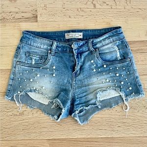 Angel Kiss Womens distressed pearl blue Jean Shorts